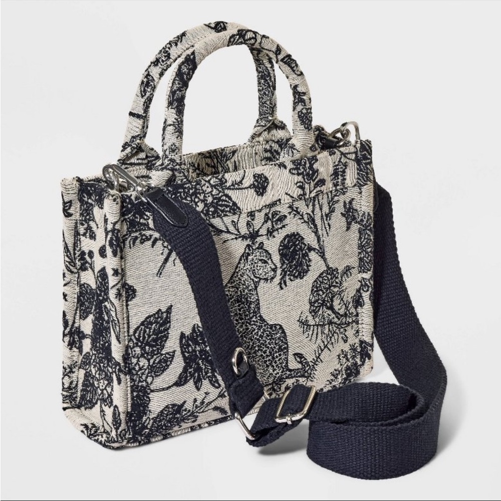 Small jacquard boxy tote handbag